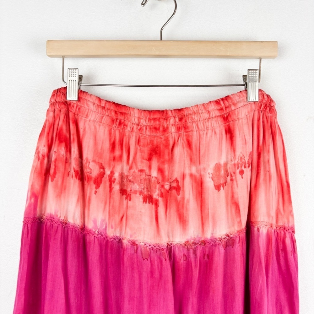 Vintage Bohemian Embroidered Tie Dye Drawstring Waist Midi Skirt Free Size - Picture 4 of 6